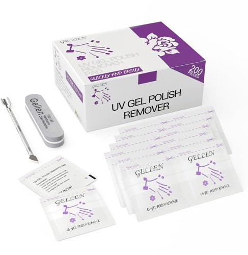 Gellen 200 Pack Acetone Nail Polish Remover Pads with Tools, Professional & Easy, Travel Bulk Set with Tools, Individually Wrapped Quick & Effective Soak Off Gel Remover for Salon Home