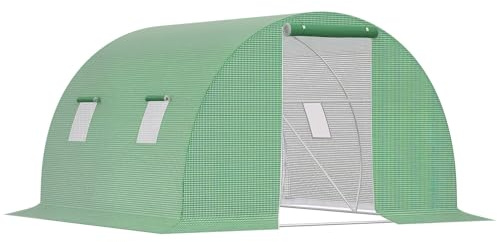 Outsunny Invernadero de Túnel 3x3x2 m, Invernadero de Jardín con Puerta Enrollable, 4 Ventanas de Malla, Cubierta PE 140g/m², Estructura de Acero Galvanizado, para Cultivos, Plantas, Flores, Verde