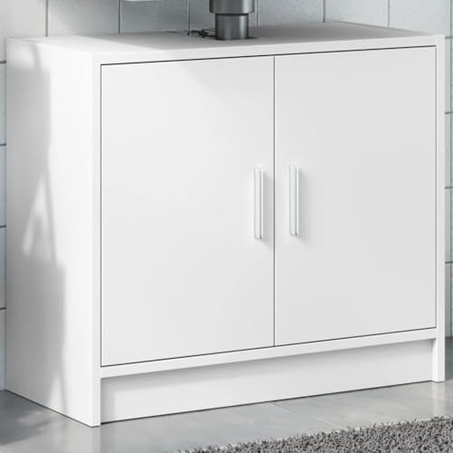 HaoChrymec Mueble Bajo Lavabo Blanco, Material de Madera, Diseño Compacto con Puertas, Apto para Baño y Tocador, Mueble Baño Auxiliar, Color Blanco, 63 x 29 x 55 cm