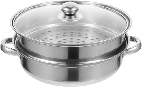 Healeved Olla Vaporera de Acero Inoxidable de 28 Cm Doble Capa, Olla Vaporera Multifunción para Cocinar Verduras y Tamales, Utensilios de Cocina Resistentes y Apta para Cocinas Domésticas