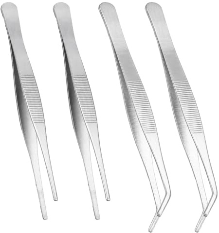 4PCS Pince Cuisine 20cm, Accessoire de Service en Acier Inoxydable, Ustensile Alimentaire Professionnel de Précision pour BBQ, Grill, Dressage de Plats, Cuisson, Buffet et Manipulation des Aliments