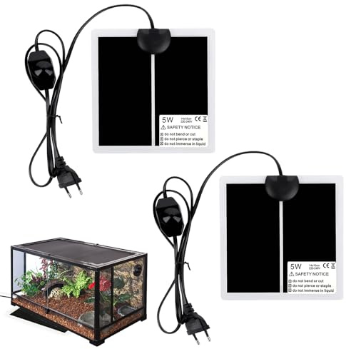 Zerabidpro Terrarium värmematta, 15 x 14 cm värmematta, 5 W, 220 V-240 V - perfekt för reptiler och små djur, justerbar temperatur från 0 till 35 grader (2 st, 5 W, 15 x 14 cm)
