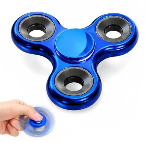 GNALIA Hand Spinners 1 Pièce, Acier Inoxydable, Bleu, 7,6Cm X 7,6Cm X 0,9Cm, Anti-Stress, Pour Adulte Et Enfant