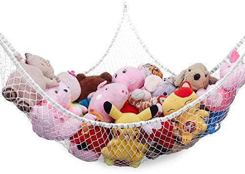 Stuffed Animal Hammock, Toy Hammock Storage Net, LXUNYI Mesh Toy Net Holder Jumbo Wall Corner Giant Baby Kids Children Stuff animals Hammocks Net Organizer for Bedroom (White, 70 inch)