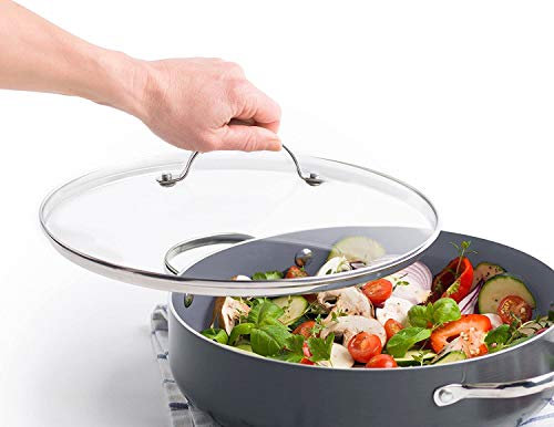 Tempered Glass Vented Pan Lid Saucepans, Wok, Glass Lid 20CM Transparent - Stainless Steel Rim & Handle (20 cm)