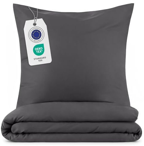 Blumtal Bettwäsche 140x220cm + 50x70cm Kopfkissenbezug - Oeko-TEX zert. Mikrofaser Bettwäsche Set - Mikrofaser Bettbezug bis 95 °C - Deckenbezug + Kissenbezug 2-teilig - Sommerbettwäsche Anthrazit