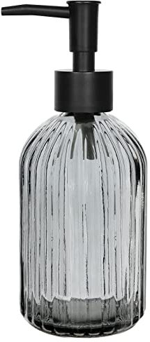 Topsky Glass Soap Dispenser with Black Plastic Pump, 400ml Liquid Hand Soap Dispenser, Rustproof Pump for Kitchen & Bathroom, Great for Lotions, Essential Oil, Liquid Soaps (Grey)