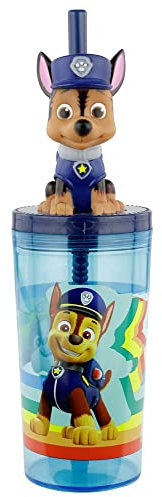 PAW PATROL P:os 29442049 Trink-Becher für Kinder mit Strohhalm und Deckel, inkl. 3D-Figur, ca. 360 ml, Plastik-Becher to-go, bpa- und phthalatfrei, Modell 1