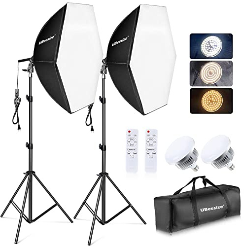 UBeesize Softbox Photography Lighting Kit, Continuous Lighting Kit with 30 x 30 Reflector and 3 Color Temperature 85W 3000K-7500K Bulb, Photo Studio Lighting for Video Recording, Portrait Shooting