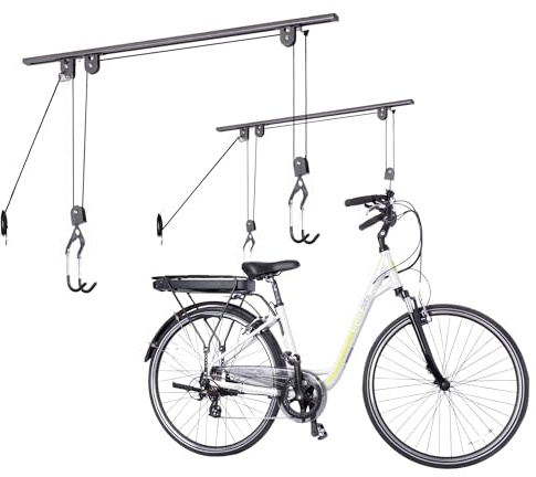 Bike Hoist Pro Ceiling Bike Rack by Delta Cycle (2-Pack) - Pre-Assembled Bike Hangers for Garage Holds Up to 100 lbs - Auto-Locking - Fully Adjustable for Any Bicycle, Kayak Hoist, Or Canoe Hoist