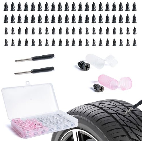 SPDYCESS 80 Stycken Gummispikar för Däckreparation med Skruvmejsel, Självbetjäning Punkteringsreparation Verktyg, Vakuum Skruv för Bil Motorcykel Fordon (40 S+40 L)