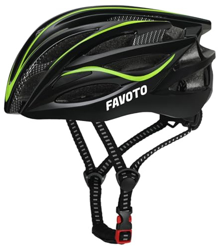Favoto Casco Bici Caschi da Bicicletta - Certificato CE Casco da Corsa MTB Ciclismo Leggero per Uomo Donne Adulti Protezione di Sicurezza Taglia Regolabile M 55-58cm Nero Verde