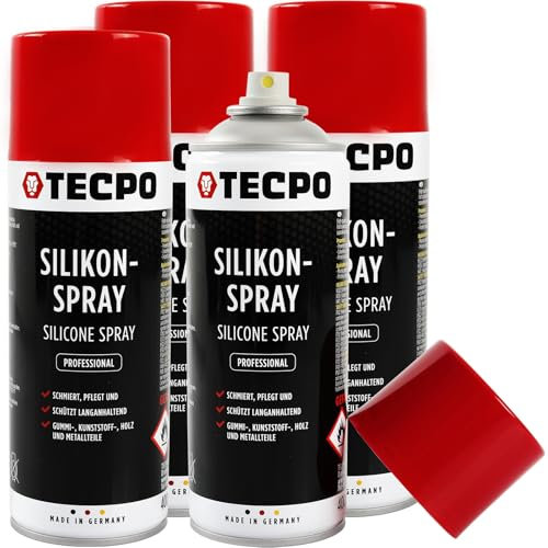 TECPO 4 X spray siliconico, 400 ml lubrificante spray lubrificante – per la protezione, la cura e la lubrificazione di metallo, plastica, gomma e legno