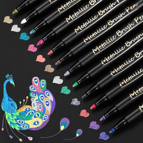 DIYDEC 12 Stück Metallic Marker Stifte, Metallischen Marker für Scrapbook Album Hochzeit Geburtstag Fotoalbum Weihnachten Halloween Deko Stifte