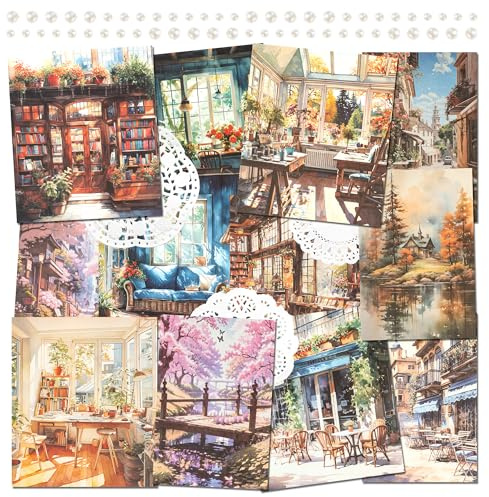 2 Confezioni per Scrapbooking, Carta da Sfondo per Decoupage e Collage in Stile Acquerello Vintage con Perla Adesiva per Diario, Pianificatore, Creazione di Biglietti (Alva)