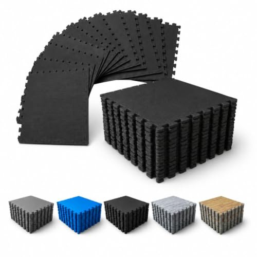 Pack Suelo Tatami – Esterilla Gimnasio Puzzle | Protege, Acolcha, Aísla y Decora | para Casa, Fitness o Piscina | Goma Eva Suave y Antideslizante | Libre de BPA | 4 Piezas Negro