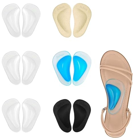 Eowppue Plantari per Fascite Plantare Supporto Arco Plantare 6 Paia Solette Gel Ortopediche per Piedi Piatti Tallonite Dolore Tallone Misura Universale Colori Nero Beige Blu Trasparenti per Scarpe D