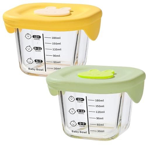 Babynahrungsbehälter 2pcs 230 ml quadratisch hoch Borosilikatglas Babynahrungsgläsern mit Silikondeck