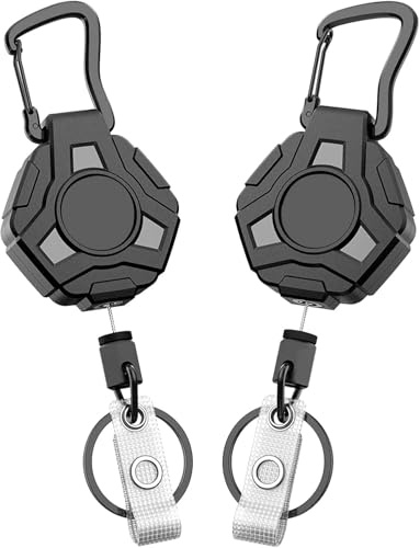 Retractable Keyring, Heavy Duty Carabiner Badge Holder, Tactical ID Lanyard Reel with 31.8 Steel Cord, 2 Pack
