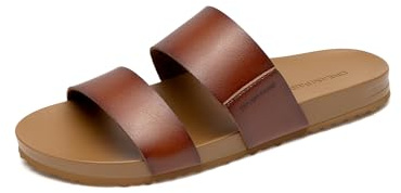 DREAM PAIRS Women's Open Toe Slides Sandals,Size 5,Brown