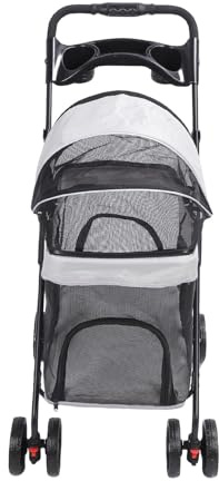 Pongnas Pet Stroller for Cats and Small Dogs – Folding 4-Wheel Travel Wagon with 180° Panoramic View, 3-Direction Sunshade, Feeding, Cup Holder & Dual Brakes (Grey)