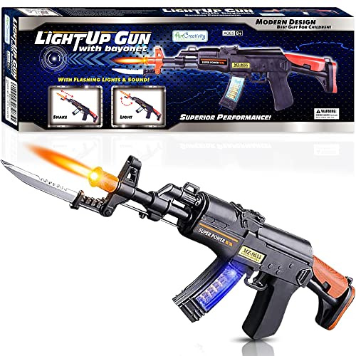 ArtCreativity Light Up Toy Machine Gun with Folding Bayonet - Cool LED, Sound and Vibration Effect - 16 Inch Pretend Play Military Submachine Gun - Toy Guns That Look Realistic