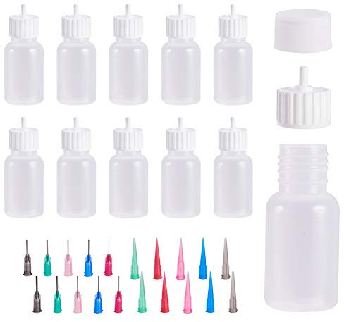 BENECREAT 10Pcs 30ml (1oz) Präzisionsklebstoff-Mehrzweckflaschen-Set mit 20 Nadelspitzen und 20 Verschlusskappen für Quilling-Bastelarbeiten