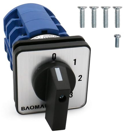 BAOMAIN 63A Rotary Cam Changeover Switch AC 660V 4-Position 3-Phase 12-Terminal SZW26-63/0-3.3 1-Pack Universal Cam Selector Switch for Motor Control and Power Switching 0-1-2-3