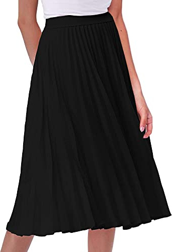 Jupe plissée élastique pour femme - Taille haute - Ligne A - Jupe swing midi - Jupe vintage chic, Noir , L
