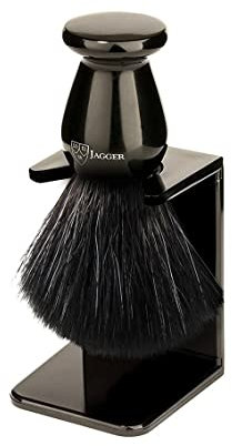 Edwin Jagger Imitation Ebony Black Synthetic Shaving Brush with Small Drip Stand