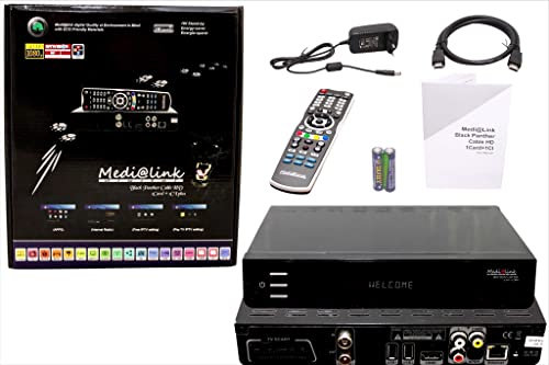 Medialink Kabelreceiver mit Aufnahmefunktion, CI, CX, VFD für Kabel Fernseher TV - Black Panther Kabel Receiver mit alphanumerisches Display, HDMI, Kartenleser, PVR, USB, SCART, LAN + M@tec HDMI Kabel