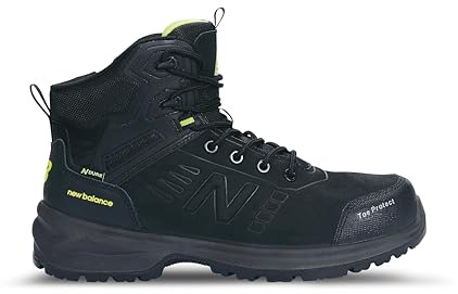 New Balance Calibre Composite Toe Work Boots for Men - EH, PR, Non-Slip Leather Safety Shoes for Industrial & Construction, Black, 10.5 Wide