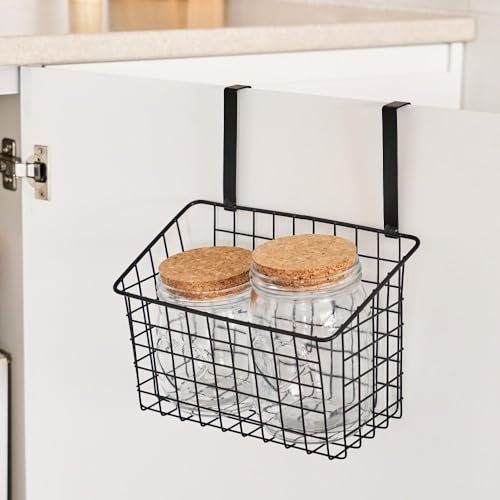 Cesta Colgante con Rejilla Negra de Metal para Cocina de 26x17x28 cm (Negra)