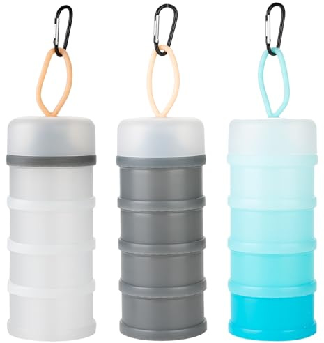 Ysglory 3 Packs Protein Powder Storage Container 4 Stackable Formula Dispenser Portable Protein Powder Travel Container Milk Powder Container to Go for Workout, Fitness, Travel (Gray,White,Blue)
