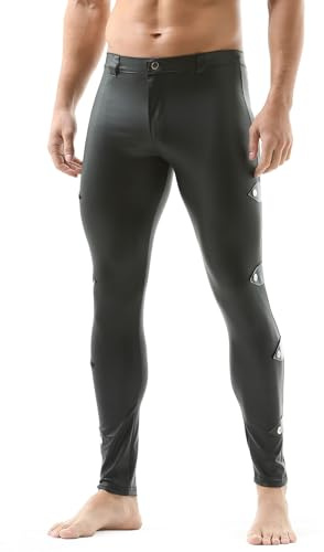 YOOBNG Men's Faux Leather Tight Pants Leggings Long Bottoms Stretchy Motorcycle Pants Clubwear Black