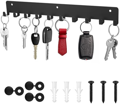 1 x Schlüsselbrett mit 10 Haken, Schwarz Schlüsselhalter für Wandhaken, Schlüsselhaken, Schlüsselboard, Schlüsselleiste für Küche Schlafzimmer Wohnzimmer Badezimmer Schlüssel Wandlagerung Organizer