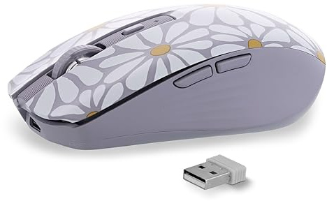 T'nB - Mouse Senza Fili, Bluetooth e USB-A a Doppia Modalità, Ricaricabile ad Alta Autonomia, Silenzioso, Precisione di 1600 DPI, 6 Pulsanti, Compatibile con Windows, Linus e MacOs - Modello Floreale
