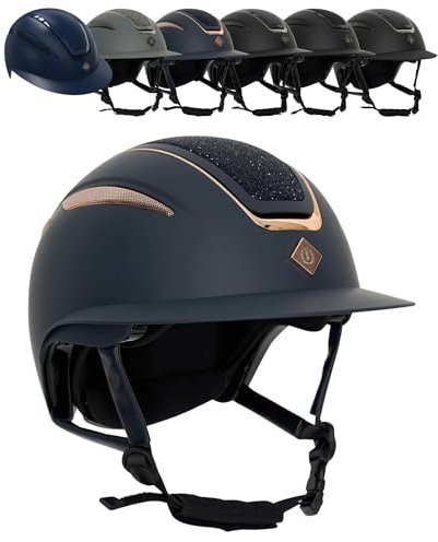 RL24 - Reithelm IRHOlania Deluxe von Imperial Riding | Reitkappe Kinder, Damen & Herren | mit großem Visor & optimalem Belüftungssystem | Helm zum Reiten | Reiterhelm in Navy/Roségold | Größe M