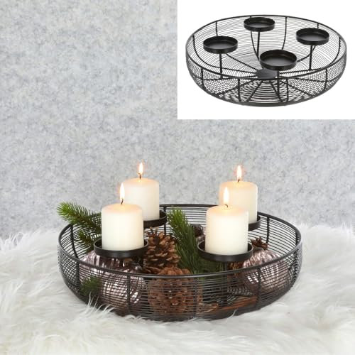 Adventskranz Teelichthalter D:37 cm aus Metall Schwarz - Adventsgesteck Streben, Adventsleuchter, Weihnachtsdeko, Adventsdeko, Advent, Weihnachten