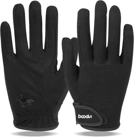 Turbovera Outdoor Strapazierfähige, rutschfeste Mikrofaser Reithandschuhe für Männer & Frauen - Professionelle Reitausrüstung mit Verstellbarem Riemen, Atmungsaktiv & Weich (Schwarz, S/M)