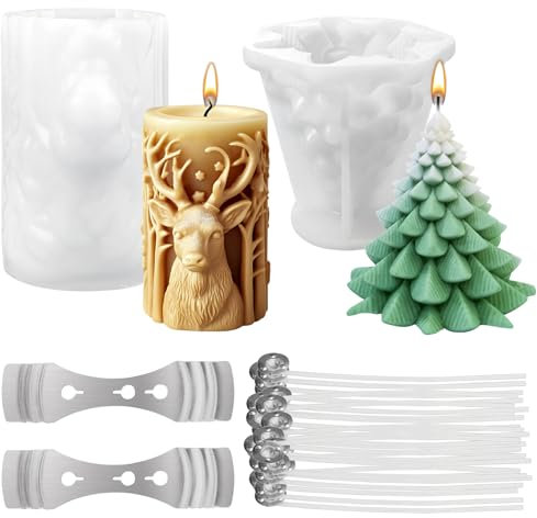 Christmas Candle Moulds, 2PCS Christmas Resin Moulds, Xmas Silicone Candle Mould for Candle Making Moulds Christmas Tree Aromatherapy Plaster Mold Christmas Party Home Decor Handmade