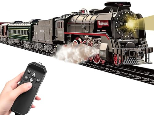 Tren Electrico Juguete Niños,Tren Juguete con Control Remoto Vapor, Sonidos y Luces Vagones de Carga y Carriles Mayores de 3 4 5 6 7 8 Años