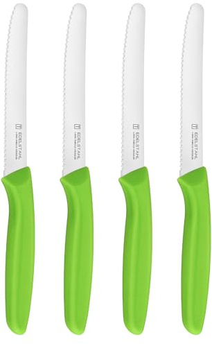 targzier Fruit Cooking Knife 4,Rounded Tip,Serrated Stainless Steel,Green | Tomato Knives,Breakfast Knife,Kitchen Utility Knife Set,Table/Dinner Knife,Vegetable Chopper Peeler,PP Handle&Dishwasher-Safe