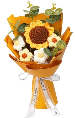 Bouquet di fiori all'uncinetto – Girasoli lavorati a mano, regalo floreale unico per le donne, occasioni speciali, decorazioni per la casa, regali per insegnanti, compleanno, laurea, festa della mamma