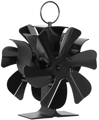 Sonnewelt Ventilador de horno sin electricidad de doble cara 6 hojas con termómetro, ventilador de chimenea, herramienta eficiente para chimenea, silencioso, para estufa de leña, 16 x 12 x 18,5 cm