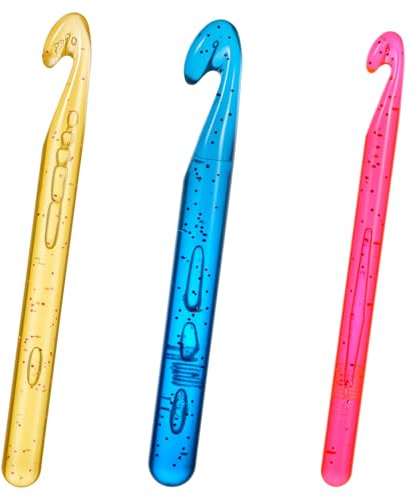 LIQWEI Lot de 3 grands crochets pour fil épais, aiguilles à crochet ergonomiques de 18 mm, 15 mm, 12 mm, aiguilles à crochet en plastique pour loisirs créatifs
