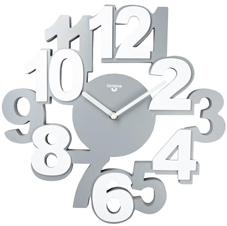 VIRTIME Orologio da parete, Orologio a muro con numeri grandi, orologio particolare diametro 35 bicolore (Grigio e Bianco)