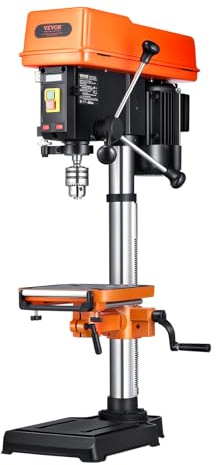 VEVOR 304,8 mm Tischbohrmaschine, 750 W, Säulenbohrmaschine mit 340–2200 U/min variabler Drehzahl, mit 0–45° neigbarem Arbeitstisch, LED, Röntgenpositionierung, für Holz & Metall