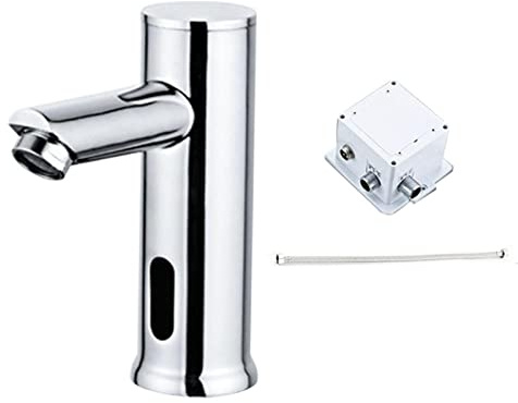 Touchless Cold Basin Tap with Control Box, Automatic Sensor Faucet for Wash Basin Kitchen Bathroom Washroom Sink, Bathroom Taps Single Hand Control(Silver)