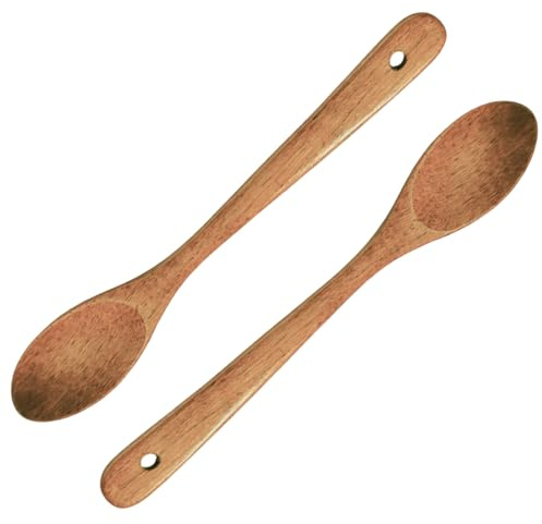 2PCS Grande Cuillère en Bois 31cm, Cuillère Bois Cuisine à Long Manche, Cuillere en Bois de Cuisine pour Mélange, Service et Cuisson, Ustensile Résistant et Naturel